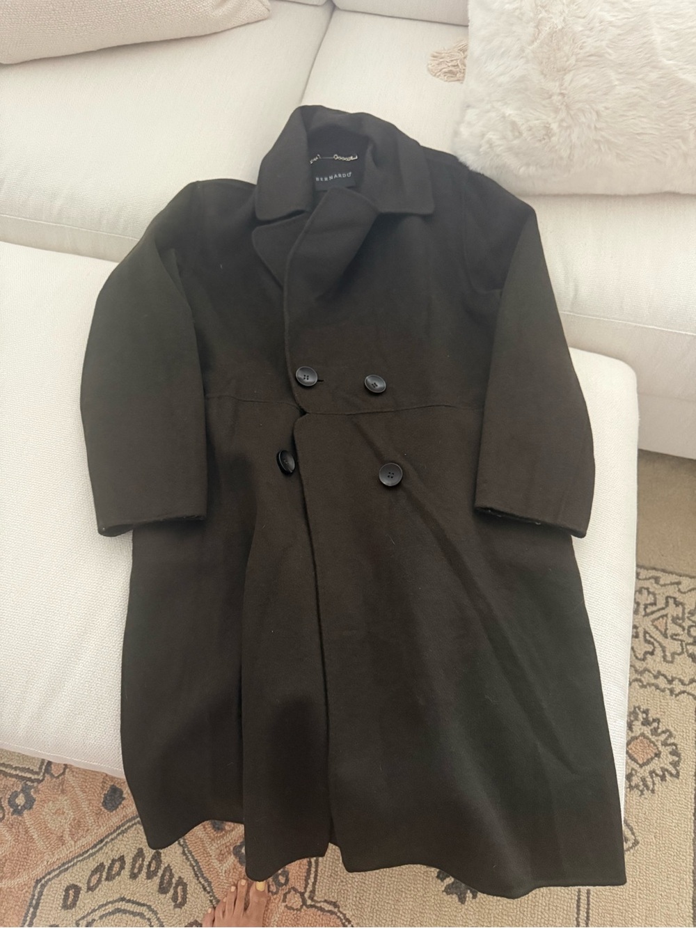 Bernardo Dark Olive Green Double-Breasted Pea Coat
